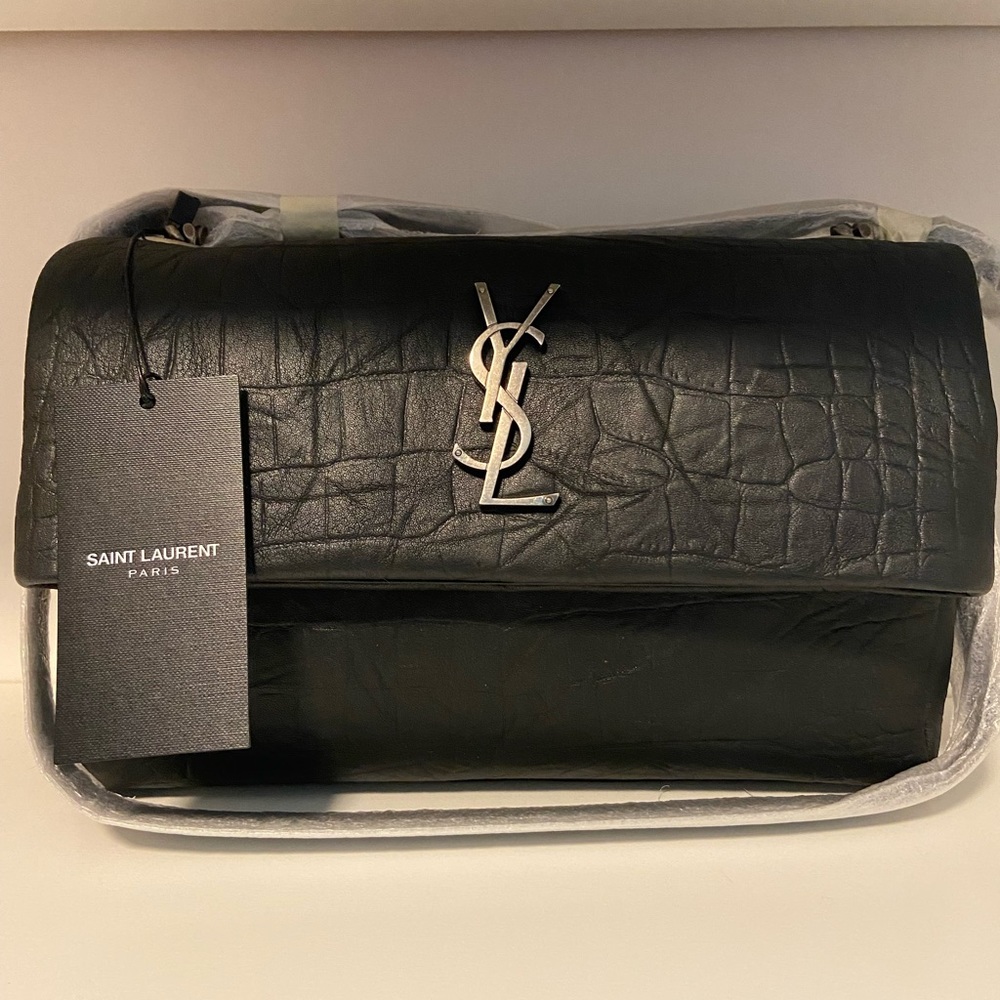 Saint Laurent Medium West Hollywood Cocco Print Bag, Dark Gray.